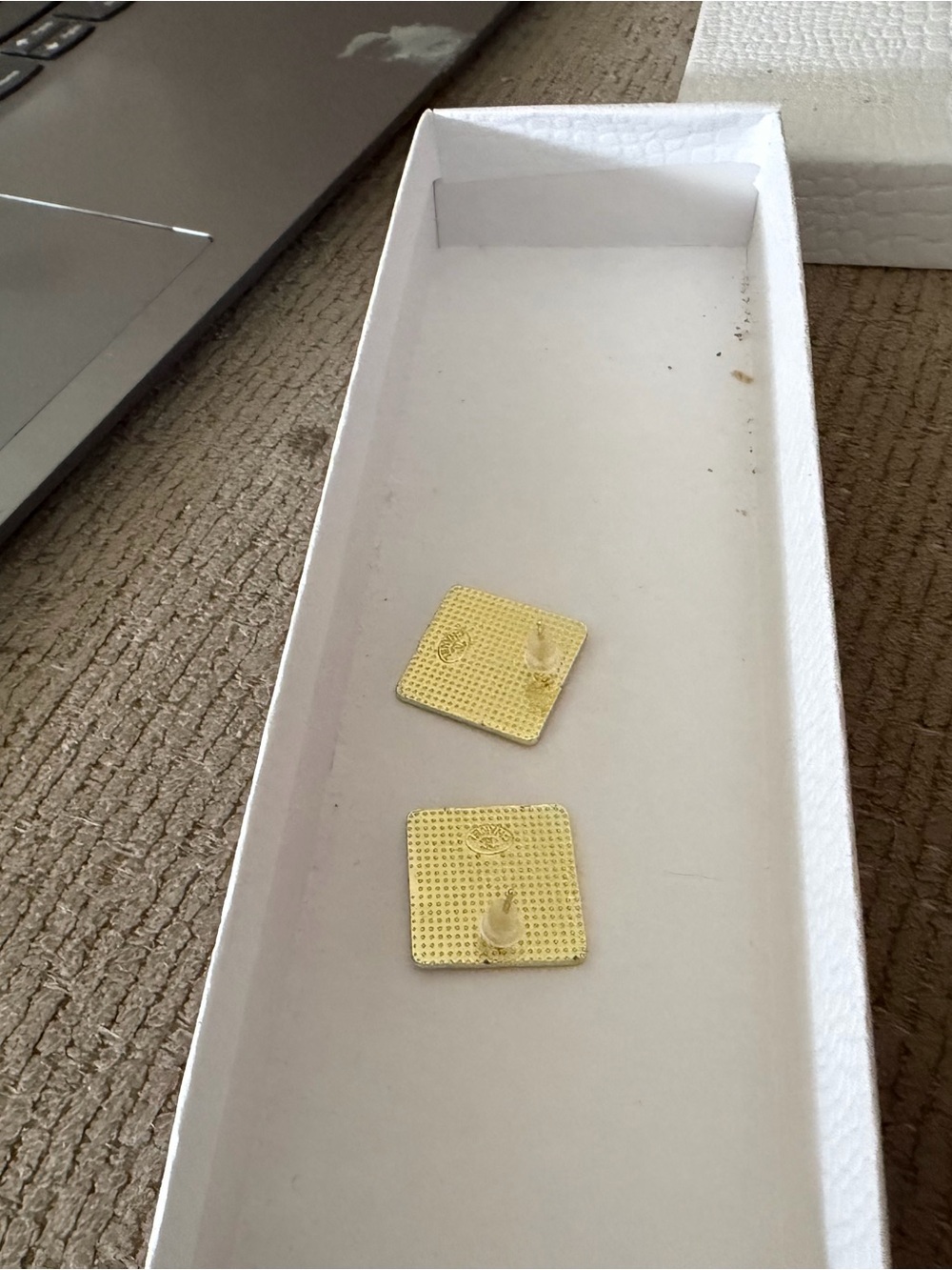 Pink Square Stud Earrings with gold a black accents, NWT - Picture 3 of 6